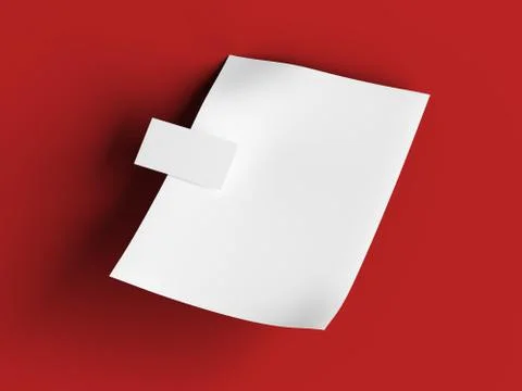 Empty paper sheet in A4 format with bussines card. 3d illustration Stock Photos