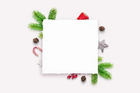 Empty paper sheet with copy space. Festive Christmas decorations Stock Photos