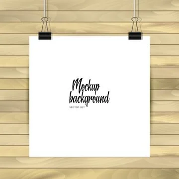 Empty paper sheet. Square format paper with shadows on the layout on wooden b Stock Illustration