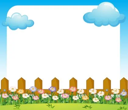 An empty paper template with a garden and clouds Stockillustratie
