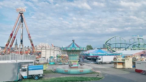 Empty parish fair the day before opening in Düsseldorf, Germany as timelapse Stock Footage 246323542