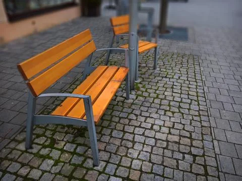 Empty park banches and seats  in November Stock Photos