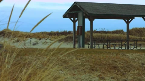 Empty Park at the Beach During The Winter Stock Footage 45371687