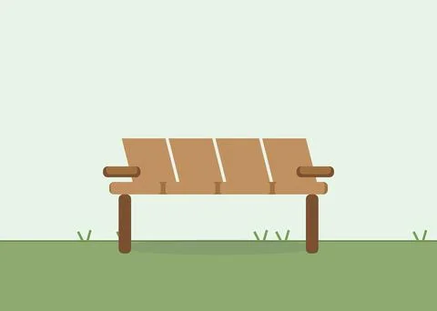 Empty park bench on green lawn, minimalist outdoor scene. Simple summer Ilustração Stock
