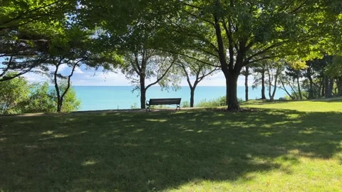 Empty Park Overlooking Lake Michigan Stock Footage 250276773