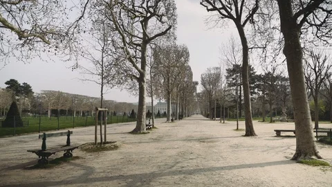 Empty park in Paris during coronavirus lockdown 4K Stock Footage 126752944