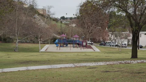 Empty Park Playground After Rain Covid 19 Coronavirus Lockdown Quarantine Stock Footage 147575379
