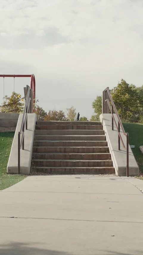 Empty Park Stairs and Walkway Vertical Still Shot Stockbeeldmateriaal 345102484