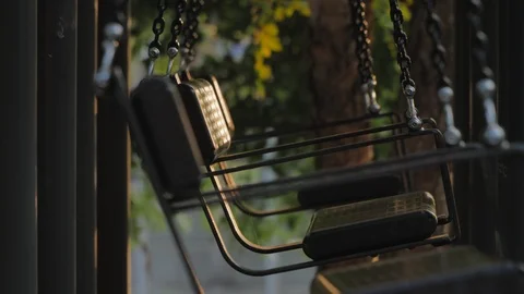 Empty Park Swing Set Chairs Shalow Depth at Louisville, Kentucky Video stock 96754141