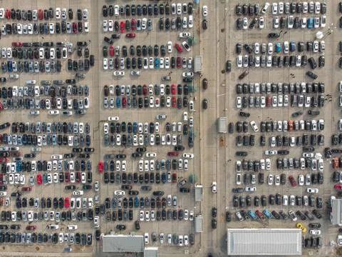Empty parking lots, aerial view. A lot of cars Stock Photos