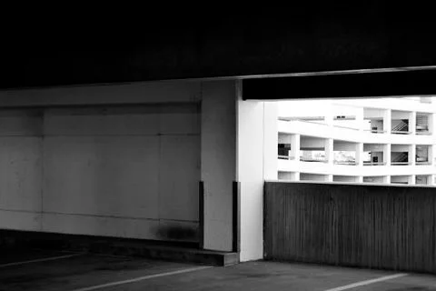 Empty Parking Structure in Black and White Stock Photos