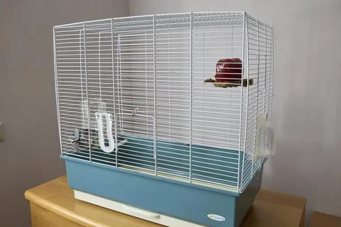 An empty parrot cage in the room. 스톡 사진