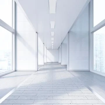 Empty passageway in a modern office building, 3D Rendering Ilustración de archivo