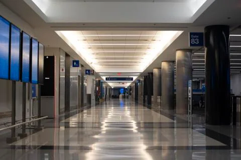 Empty passageway at terminal at LAX. night. Stock Photos