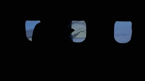 Empty passenger cabin of an airplane in flight. copy space Vídeo Stock 140347507