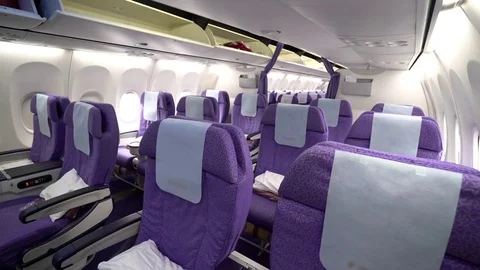 Empty passenger seats in airplane Video stock 79603762