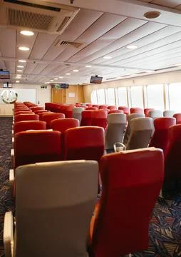 Empty passenger seats inside a ferry cabin Foto stock