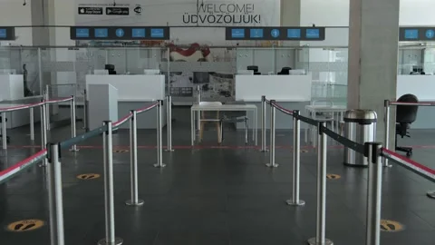Empty Passport Control Point, Budapest Airport during Covid-19 Lockdown Stock Footage 130276161