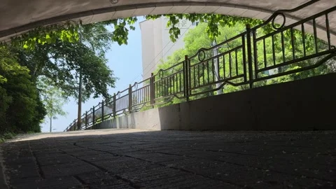 Empty Path Beneath Concrete Overpass with Green Trees in Seoul Stock Footage 338301267