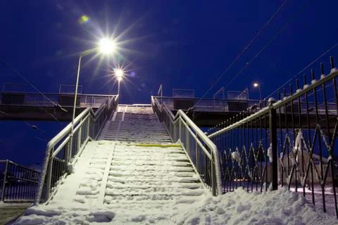 Empty pathway on the overpass bridge under the sky train railway track at win Stock Photos