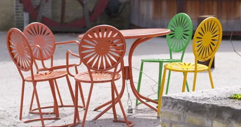 Empty Patio Outside Cafe with Closed Sign 4K 23.98 Truck Right and Left Stock Footage 133437924