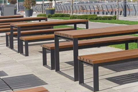 Empty patio tables Stock Photos