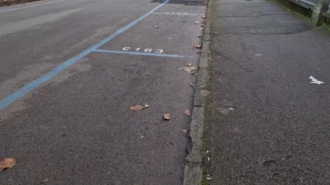 Empty pay-to-park numbered spaces with blue lines in Northen Italy Stock Footage 297067814