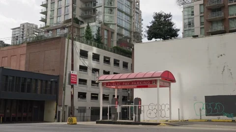 Empty pay parking due to pandamic in Vancouver Downtown, BC, Canada, Dec 2020 Stock-Footage 145735242