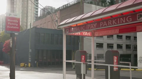 Empty pay parking due to pandamic in Vancouver Downtown, BC, Canada, Dec 2020 Stock-Footage 145735278