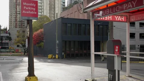 Empty pay parking due to pandamic in Vancouver Downtown, BC, Canada, Dec 2020 Stock Footage 145735368