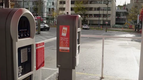 Empty pay parking due to pandamic in Vancouver Downtown, BC, Canada, Dec 2020 Stock-Footage 145735771