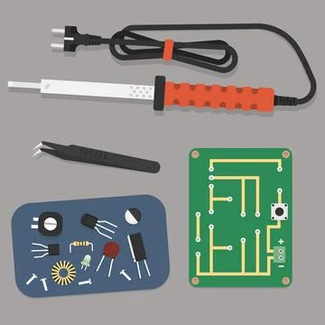 Empty PCB Circuit Board with Electronic Components and Tools イラスト素材