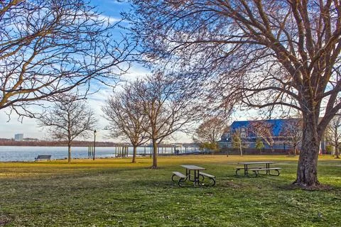 Empty, Peaceful, Lakeside Park Stock Photos