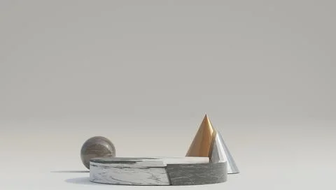 Empty pedestal or long podium marble display on white background room in natural Stock Photos