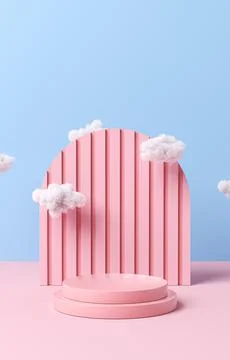 Empty pedestal stage template with small clouds in air. Stock Illustration