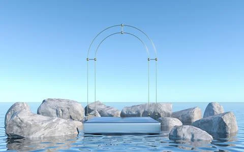 Empty pedestal on water Stock Illustration