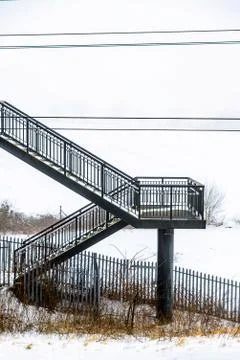 Empty Pedestrian Metal Bridge Elevated Walkway Over British Railroad Photos