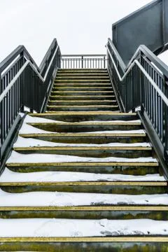 Empty Pedestrian Metal Bridge Elevated Walkway Over British Railroad Photos