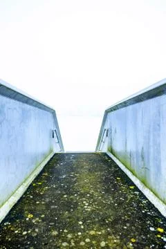 Empty Pedestrian Metal Bridge Elevated Walkway Over British Railroad Photos