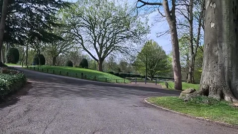 Empty pedestrian pathway in Lister Park Bradford during spring Stock Footage 333072375