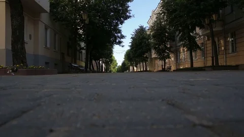 An empty pedestrian street in the morning Stock Footage