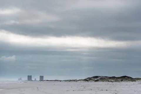 Empty Pensacola Beach in Florida. Cloudy and Windy Day. Stock Photos