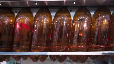 Empty PET bottles on the transport line. Stock Footage 148320394