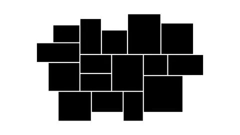 Empty photo collage template of 17 parts. Frames for photo. Collage concept.. Illustrazione stock