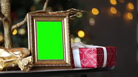 Empty photo frame in christmas interior Stock Footage 99609959