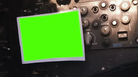 Empty Photo Frame with Green Screen Inside Vintage Aircraft Cockpit Video stock 131051887