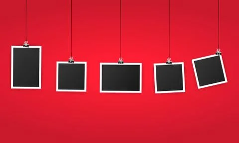 An empty photo frame set hanging on a clip. Black blank space for text or pho Stock Illustration