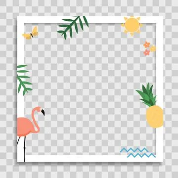 Empty Photo Frame Template with Palm Leaves, Pink Flamingo and Pineapple for  Stock Illustration