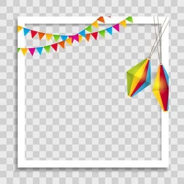 Empty Photo Frame Template with party Flags for Media Post in Social Network. Stock Illustration