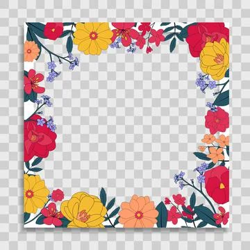 Empty Photo Frame Template with Spring Flowers for Media Post in Social Netwo イラスト素材